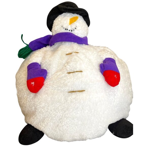 Christmas Holiday 3D Frosty Snowman Plush Pillow Snow Winter White Black Hat VTG - Picture 2 of 14